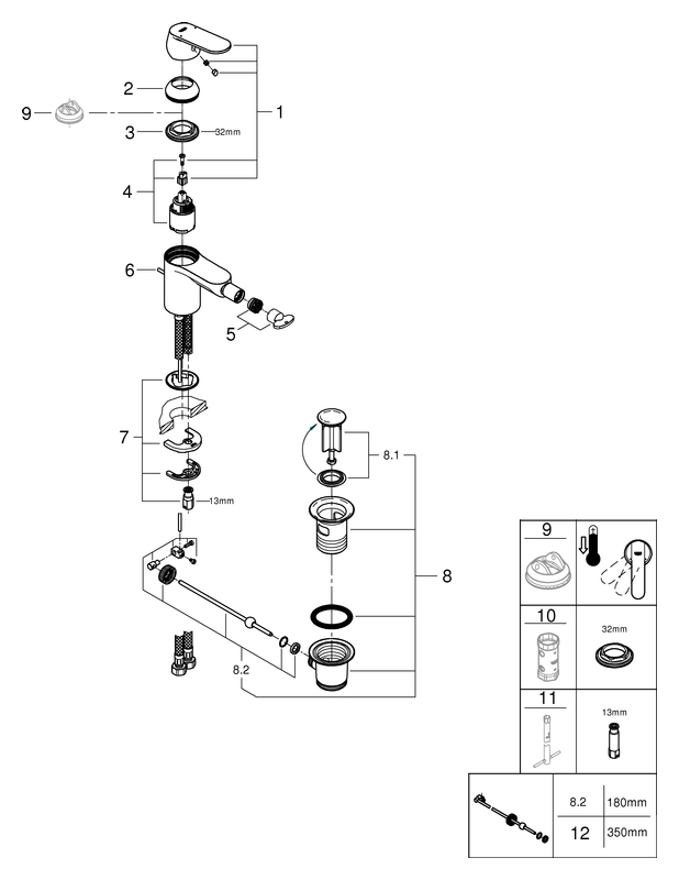 Grohe Eurosmart Cosmopolitan Bidetbatterie chrom mit Zugstangen-Ablaufgarnitur 32839000