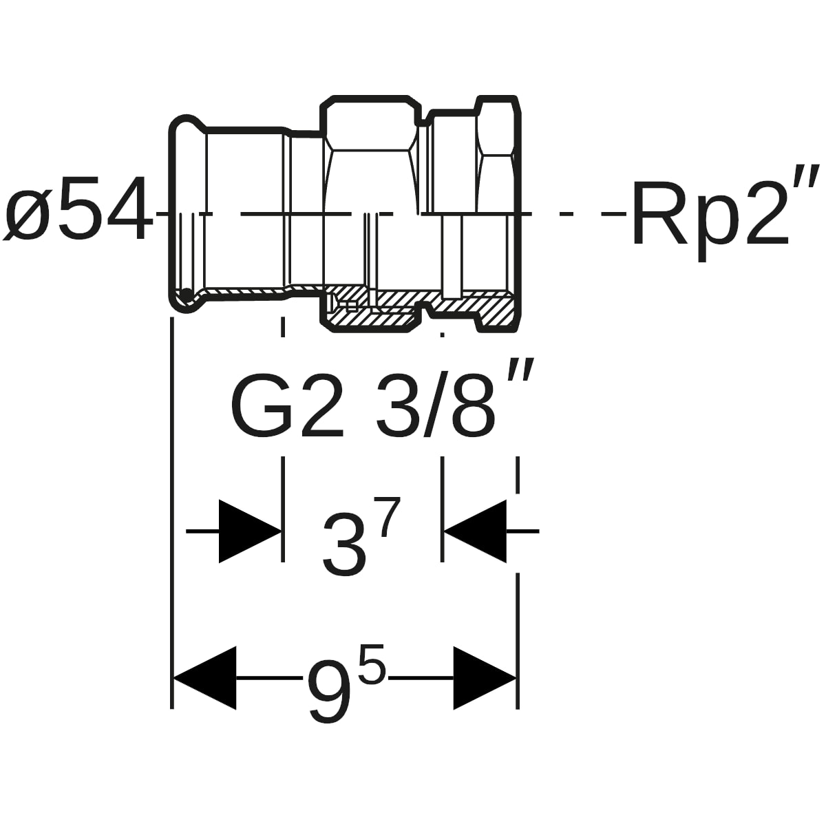 Geberit Mapress Edelstahl Übergangsverschraubung mit IG ÜM (LABS-frei) d54-Rp2 85356