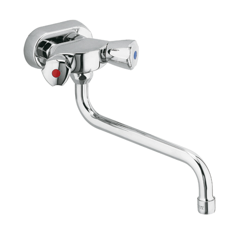 Kludi Standard Spültisch-Wandarmatur 260mm chrom, Terraluxgriffe Kunsstoff, 314530515