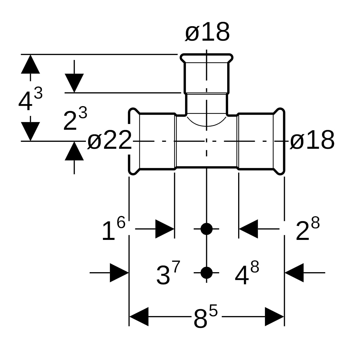 Geberit Mapress Edelstahl T-Stück reduziert d22-18-18 31228