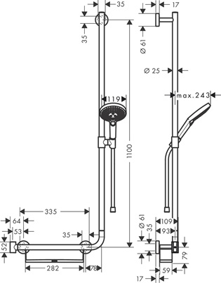Hansgrohe brauseset Raindance Select S 120 3jet Unica Comfort Brausestange 1100mm Rechts chrom 26326000
