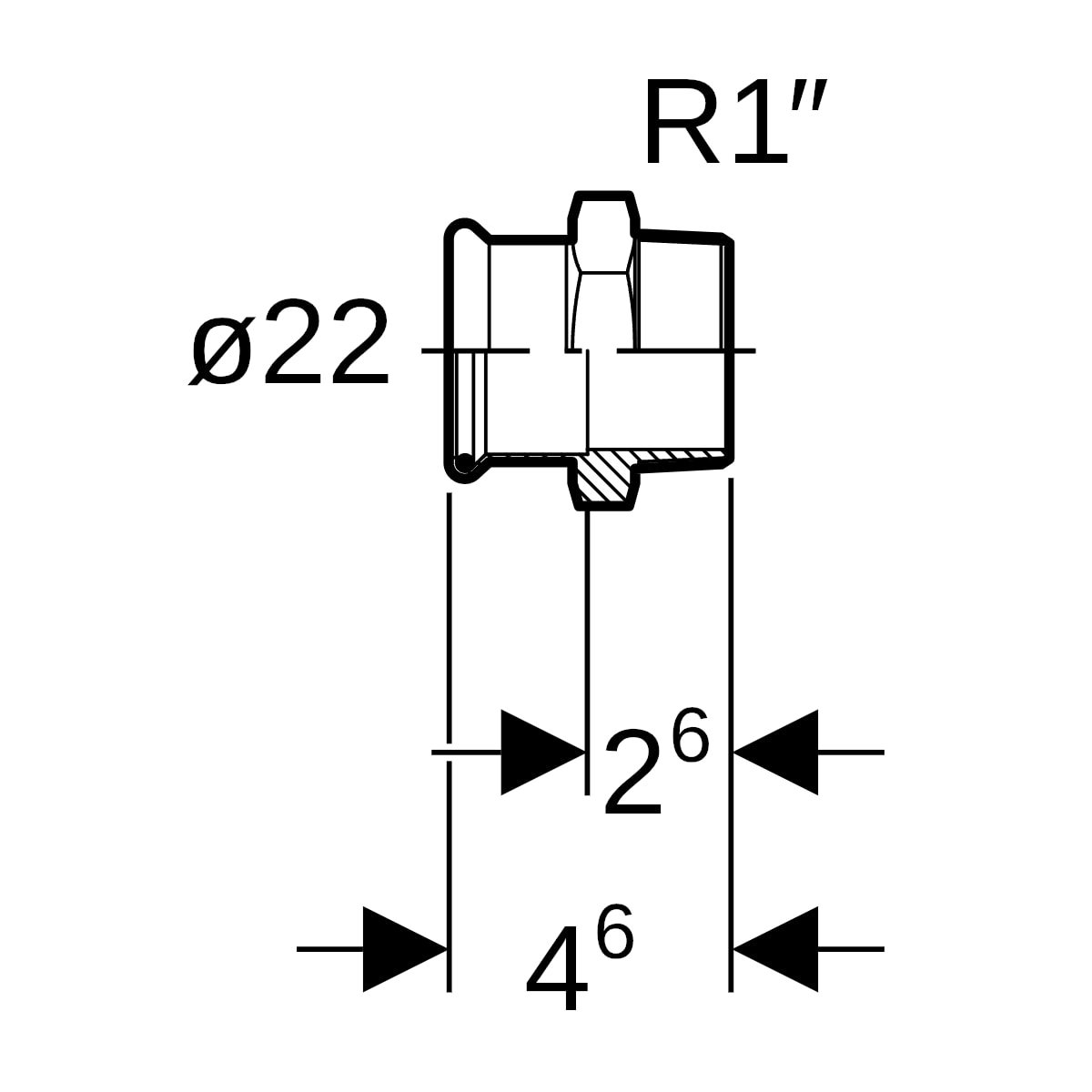Geberit Mapress C-Stahl Übergang mit AG d22-R1 verzinkt 21716