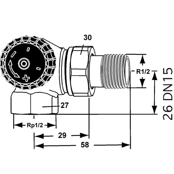 Heimeier Thermostatventil Winkeleck/links 1/2" Standard DN15 (1/2")  Anschluss am Heizkörper links 2311-02.000
