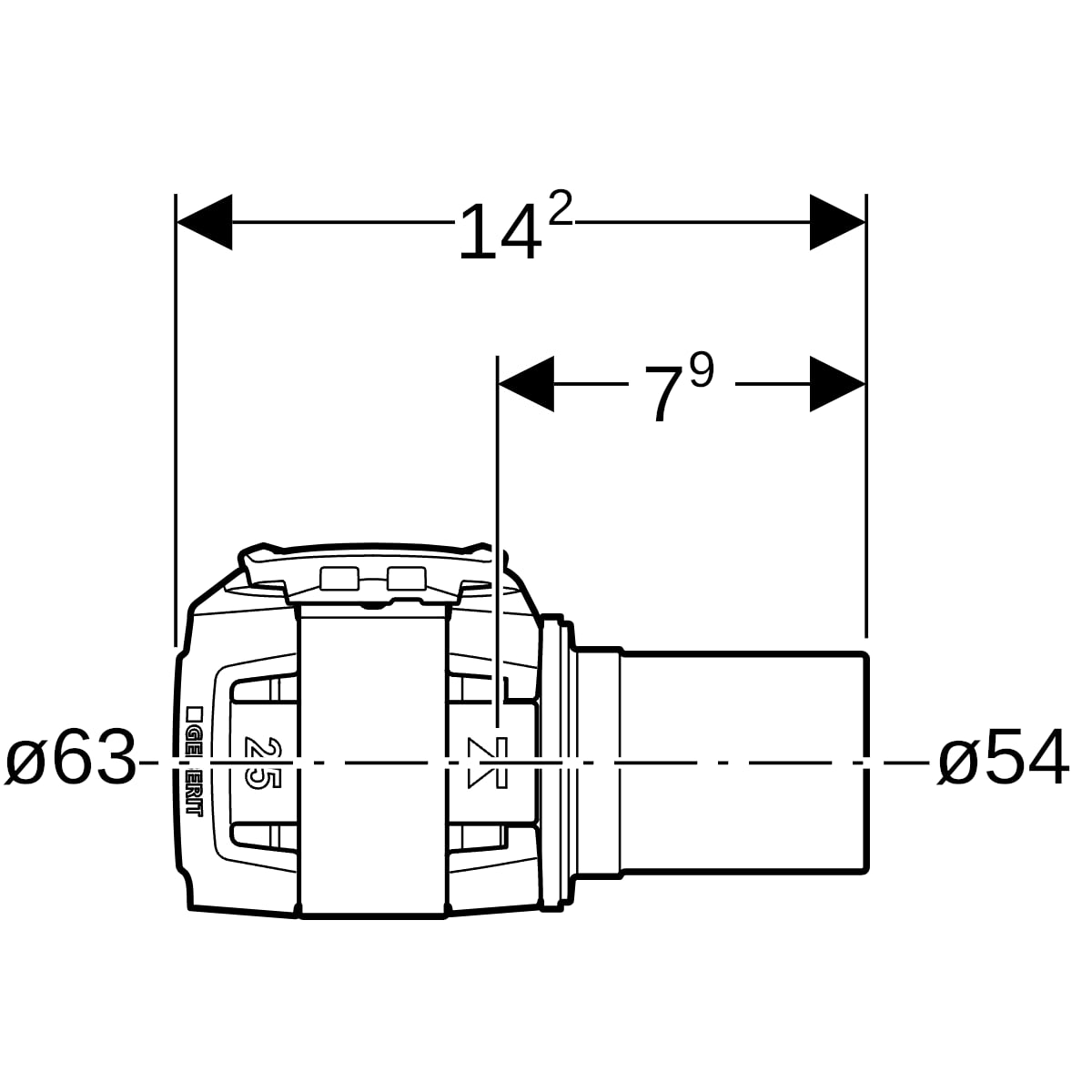 Geberit FlowFit Übergang auf Mapress mit Einschubende edelstahl d63-d54 620.257.00.1