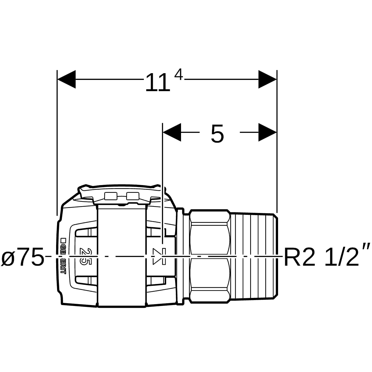 Geberit FlowFit Übergang mit Aussengewinde Edelstahl d75-R2 1/2 619.706.00.1