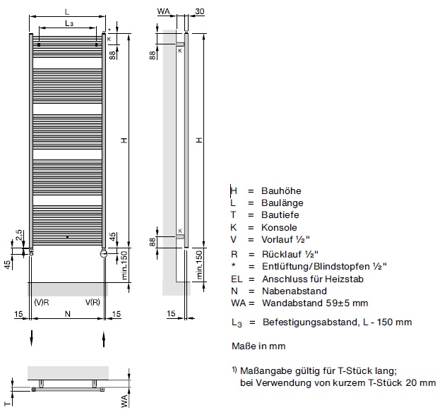 Zehnder Zeno ZN-170-100 Badheizkörper H: 168,8 B: 100cm, weiß ZZ1003A0B100000