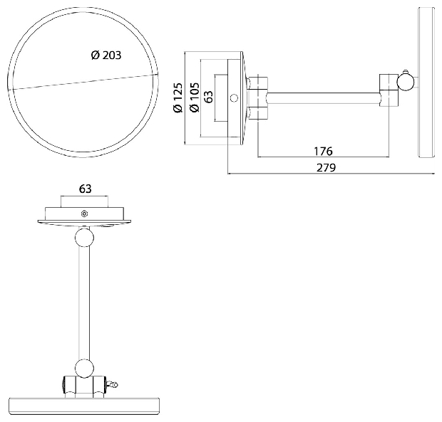 Emco LED-Kosmetikspiegel Pure LED 3-fach, 1-armig D=203mm, mit Stecker 109406008