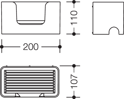 HEWI Ablagebox Serie 477, matt, aufsteckbar auf Stangensystem D: 33mm, 200mm breit, 110mm hoch, reinweiß 802.03B200 99