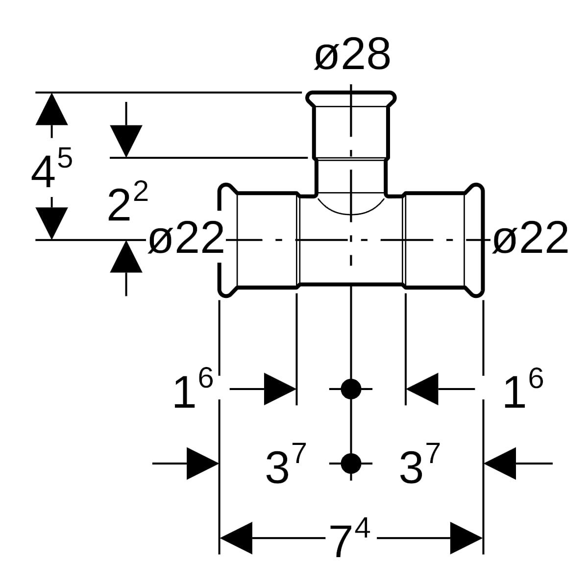 Geberit Mapress C-Stahl T-Stück reduziert d22-28-22 verzinkt 21107