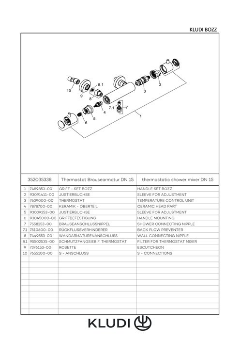 Kludi BOZZ Thermostat-Brausearmatur ohne Brausegarnitur mattweiß 352035338