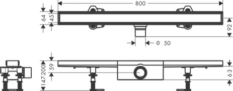 Hansgrohe Komplettset RainDrain Compact 800mm befliesbar für Standardinstallation gebürstet edelstahl 56179000