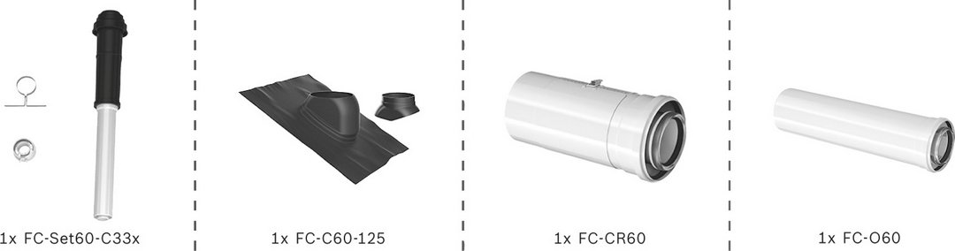Bosch Abgas-Paket Dachdurchgang 60/100 schwarz, raumluftunabhängig Abgas-Standardpaket BOPA FC39 7739619191