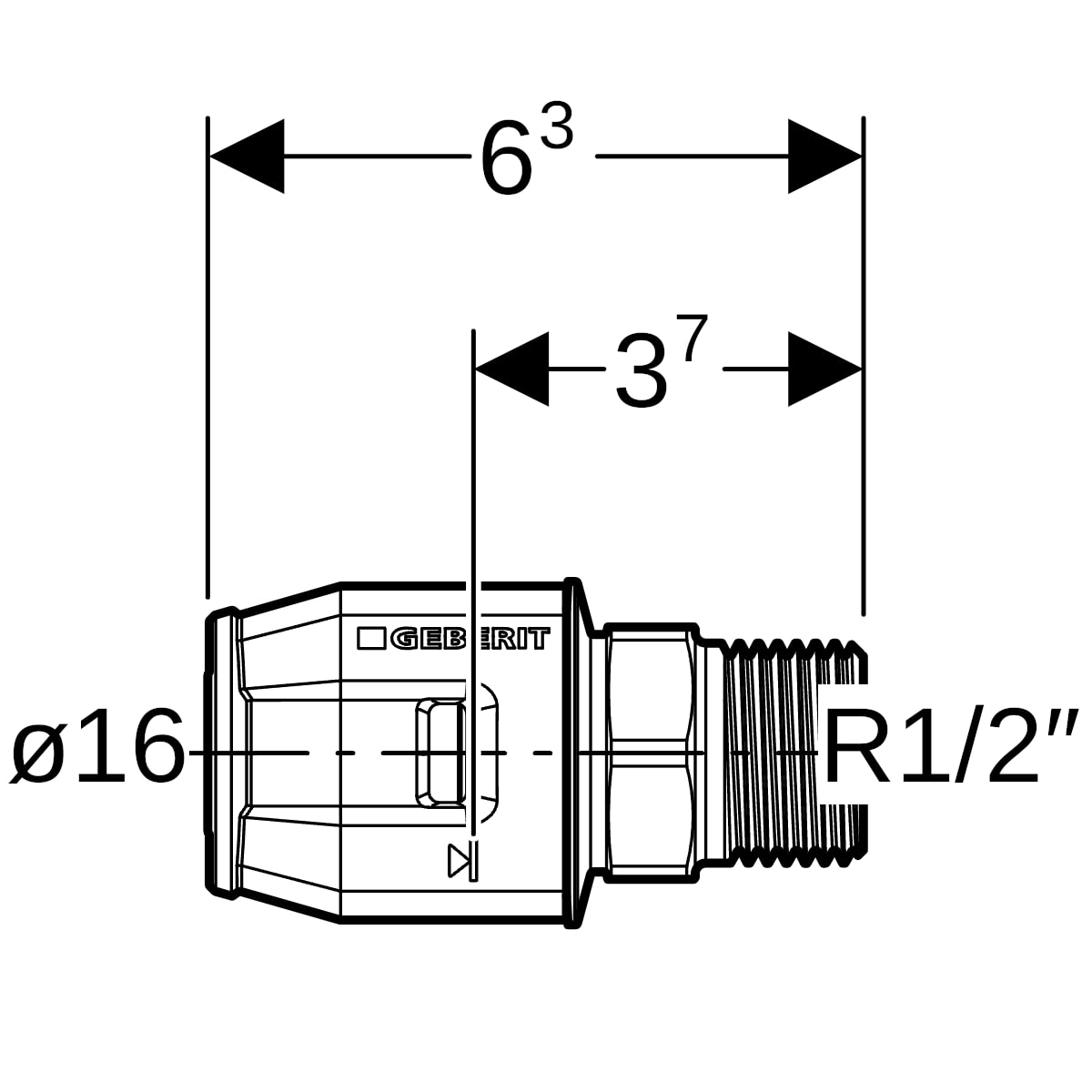 Geberit PushFit Übergang mit AG Messing d16-R1/2 650.551.00.1