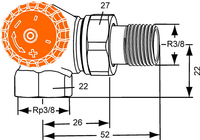 Heimeier Thermostatventil Eclipse, Winkeleck/links, DN10 3/8", automatische Durchflussregelung 3933-01.000