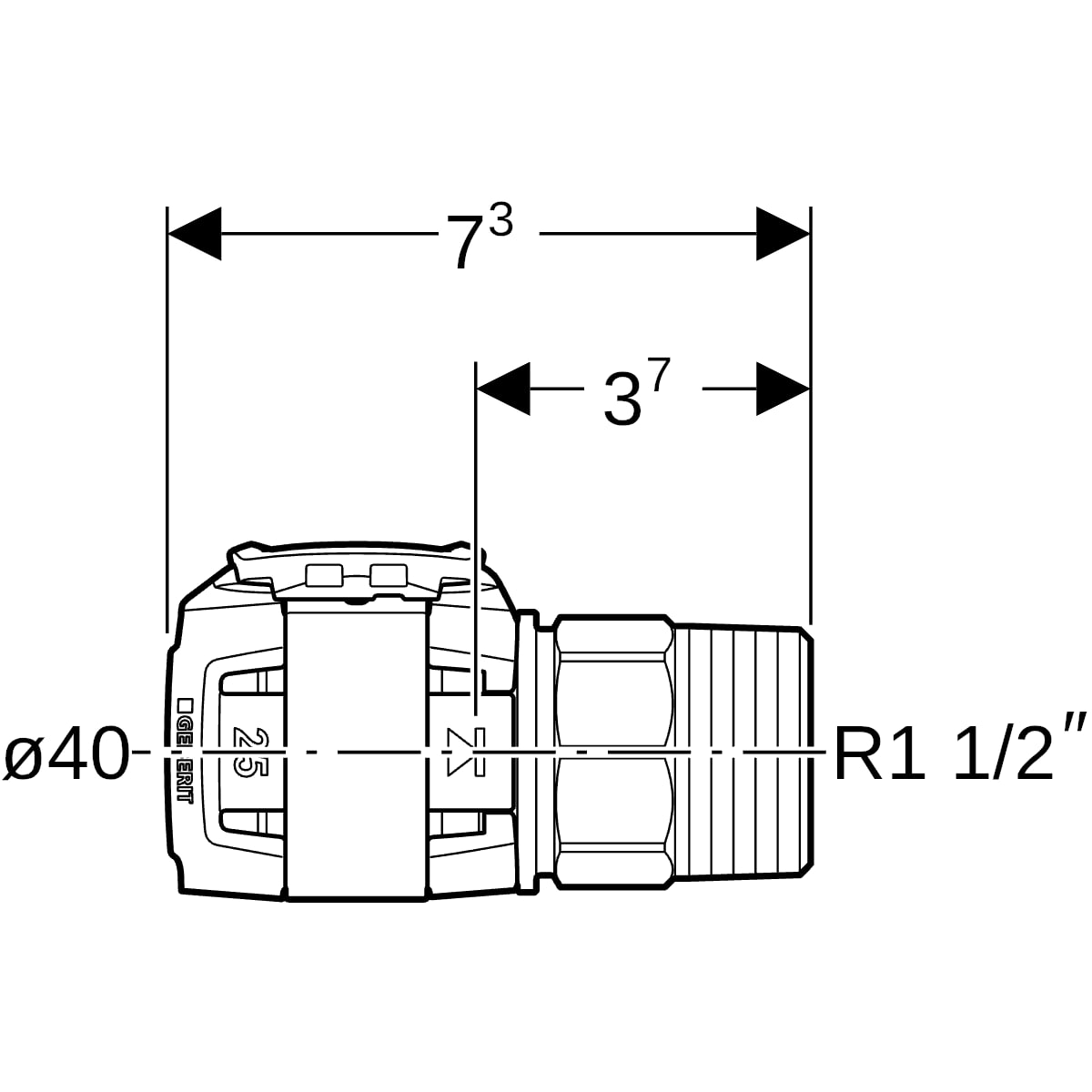 Geberit FlowFit Übergang mit Aussengewinde SiBr d40-R1 1/2 620.324.00.1