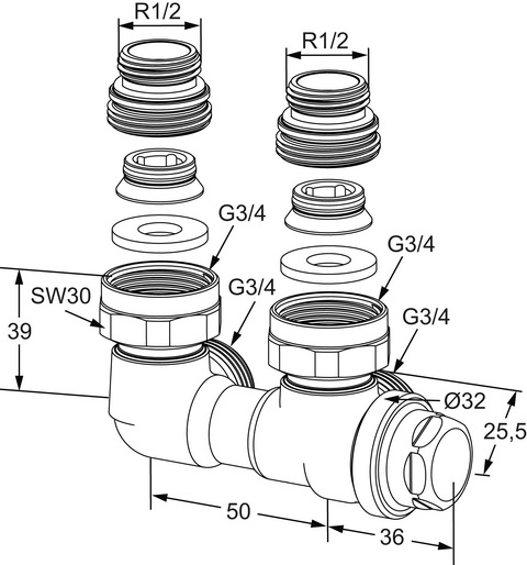 Heimeier Verschraubung Vekolux 2 Rohr 1/2" Eck IG DN15 0531-50.000