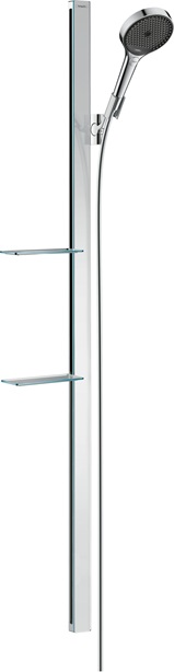 Hansgrohe Rainfinity Brauseset 130 3jet EcoSmart mit Brausestange 1500mm und Ablagen, Chrom 27674000