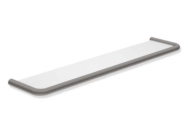 HEWI Ablage, Edelstahlrundrohr, Ablagefläche Glas matt sandgestrahlt, Achsmaß 600mm, dunkelgrau perlglimmer tiefmatt 480.03.00060 SC