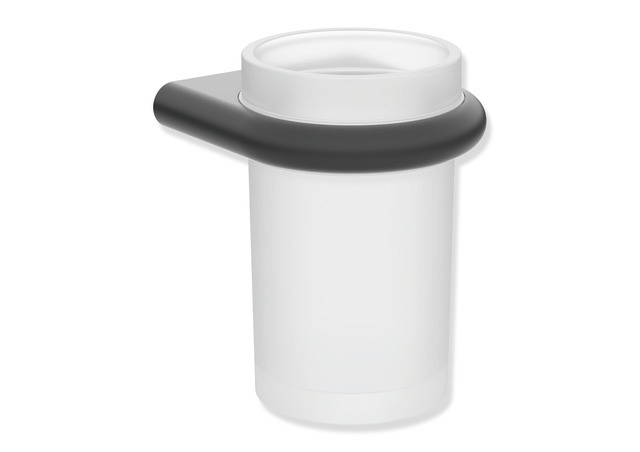 HEWI Glasbecher mit Halter Edelstahl, Becher Kristallglas schwarz tiefmatt 480.04.00060 DC