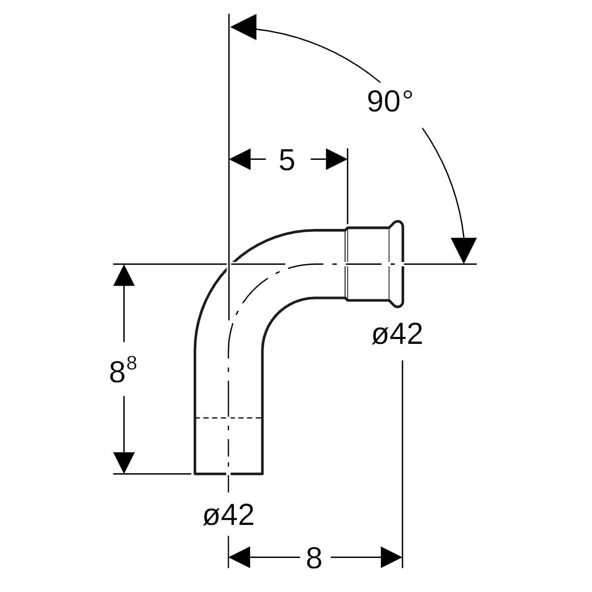 Geberit Mapress Edelstahl Bogen 90 Grad d42 mit Einschubende (LABS-frei) 83307