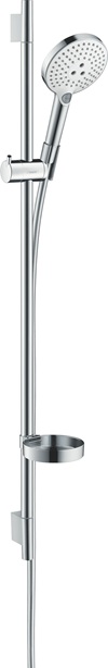 Hansgrohe Brauseset Raindance Select S 120 3jet mit Brausestange 900mm und Seifenschale, Weiß/Chrom 26631400