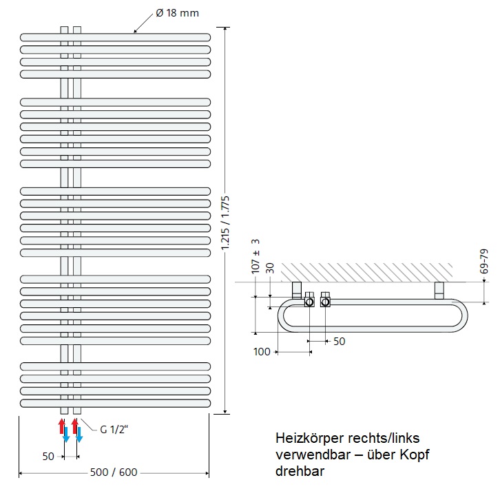 HSK Badheizkörper Premium H: 1775 L: 500 mm, Sonderlackierung 8565178-96