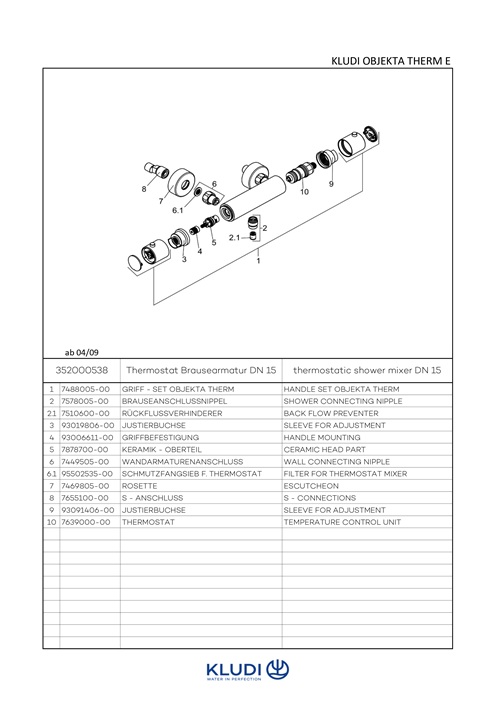 Kludi OBJEKTA THERM Thermostat-Brausearmatur ohne Brausegarnitur chrom 352000538