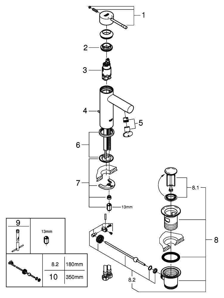 Grohe Einhand-Waschtisch-Batterie Essence chrom S-Size Zugstangen-Ablaufgarnitur 24175001
