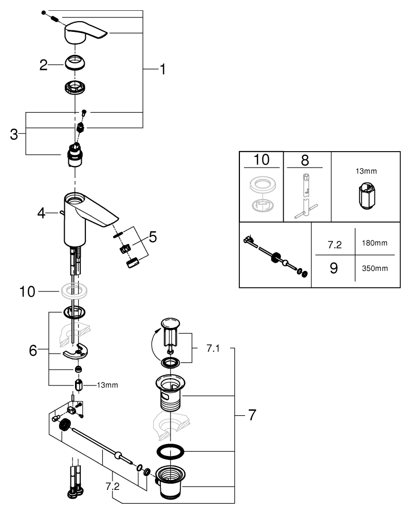 Grohe Einhand-Waschtisch-Batterie Eurosmart S-Size chrom Zugstangen-Ablaufgarnitur 33265003