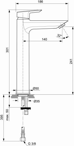Ideal Standard Tesi Waschtischarmatur BlueStart mit verlängertem Sockel ohne Ablaufgarnitur chrom, Ausladung 140mm, 5 l/min A6576AA