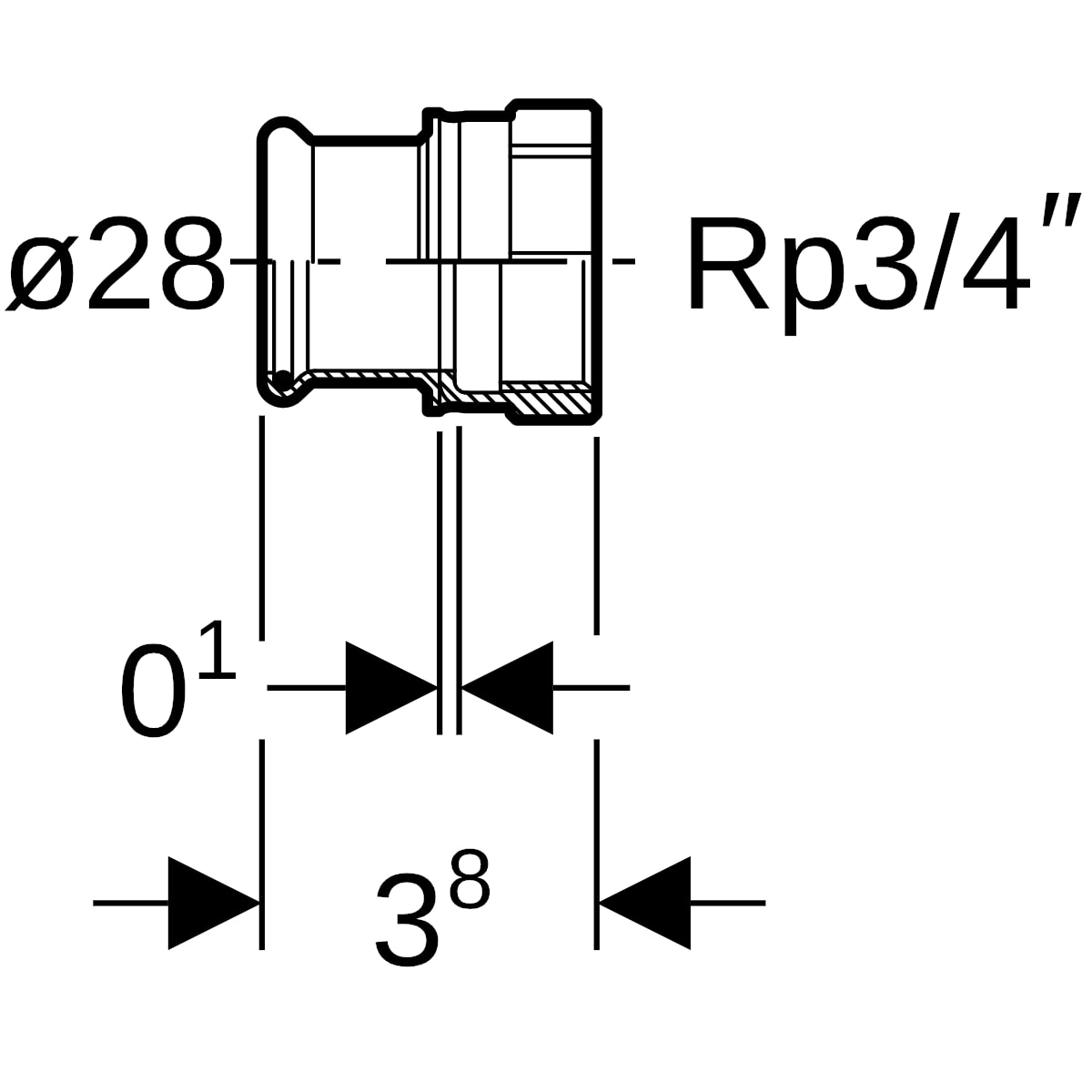 Geberit Mapress C-Stahl Übergang mit IG d28-Rp3/4 verzinkt 21808