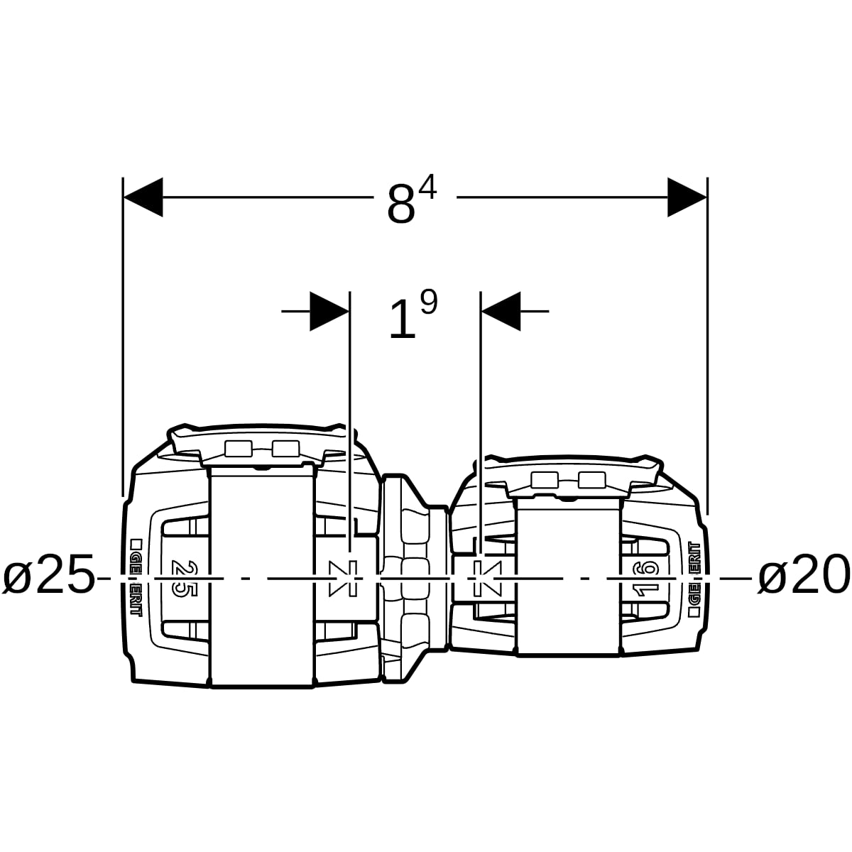 Geberit FlowFit Reduktion PPSU, d25, d1=20mm 620.042.00.1
