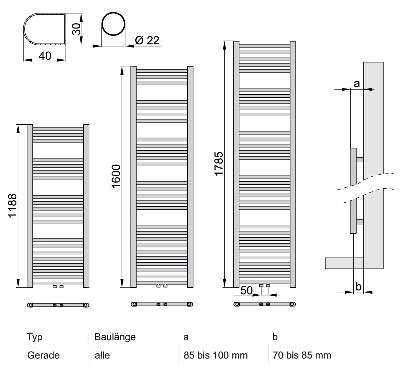 Viessmann Badheizkörper Bolzano gerade Mittelanschluss H: 178,5 B: 75cm 7532386