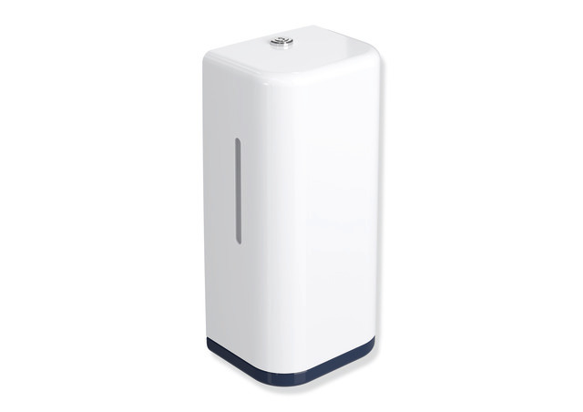 HEWI SENSORIC Elektronischer Schaumseifenspender, Korpus signalweiß, Rahmenelement / Entnahmeöffnung, 500ml, stahlblau 477.06.10398 50