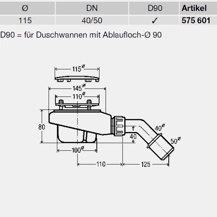 Viega Ablaufgarnitur Tempoplex 6961 in 112mmxDN40/50 Kunststoff verchromt 575601