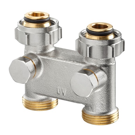 Oventrop Umlenkstück mit Absperrung Durchgang, 50mm, 3/4"ÜMx3/4"AG 1016362