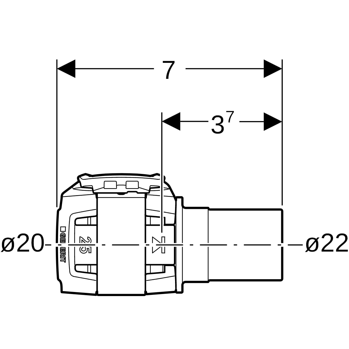 Geberit FlowFit Übergang auf Mapress mit Einschubende Rg+ d20-d22 620.242.00.1