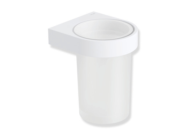 HEWI Glasbecher mit Halter, Metall, Becher Kristallglas, weiß tiefmatt 800.04.11065 DX