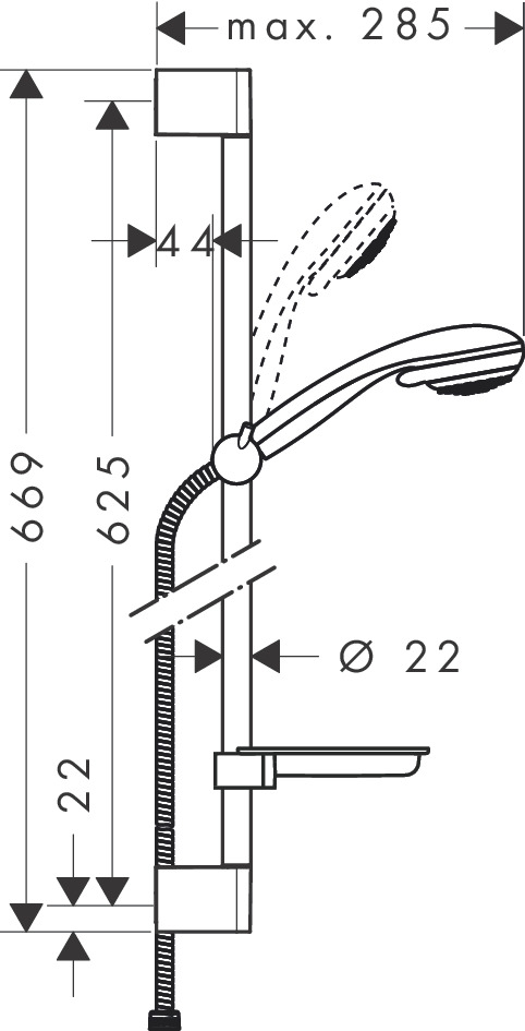 Hansgrohe Brauseset Crometta 85 Vario mit Brausestange 650mm und Seifenschale, Chrom 27764000