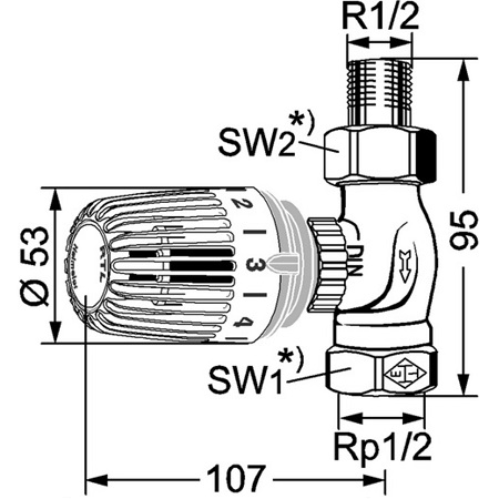 Heimeier Rücklauftemperaturbegrenzer RTL 1/2" Durchgangsform, Außengewinde R1/2 9174-02.800