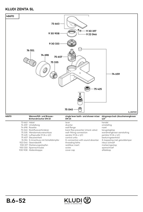 Kludi ZENTA SL Wannenfüll- und Brause- Einhandmischer, eigensicher chrom 486700565