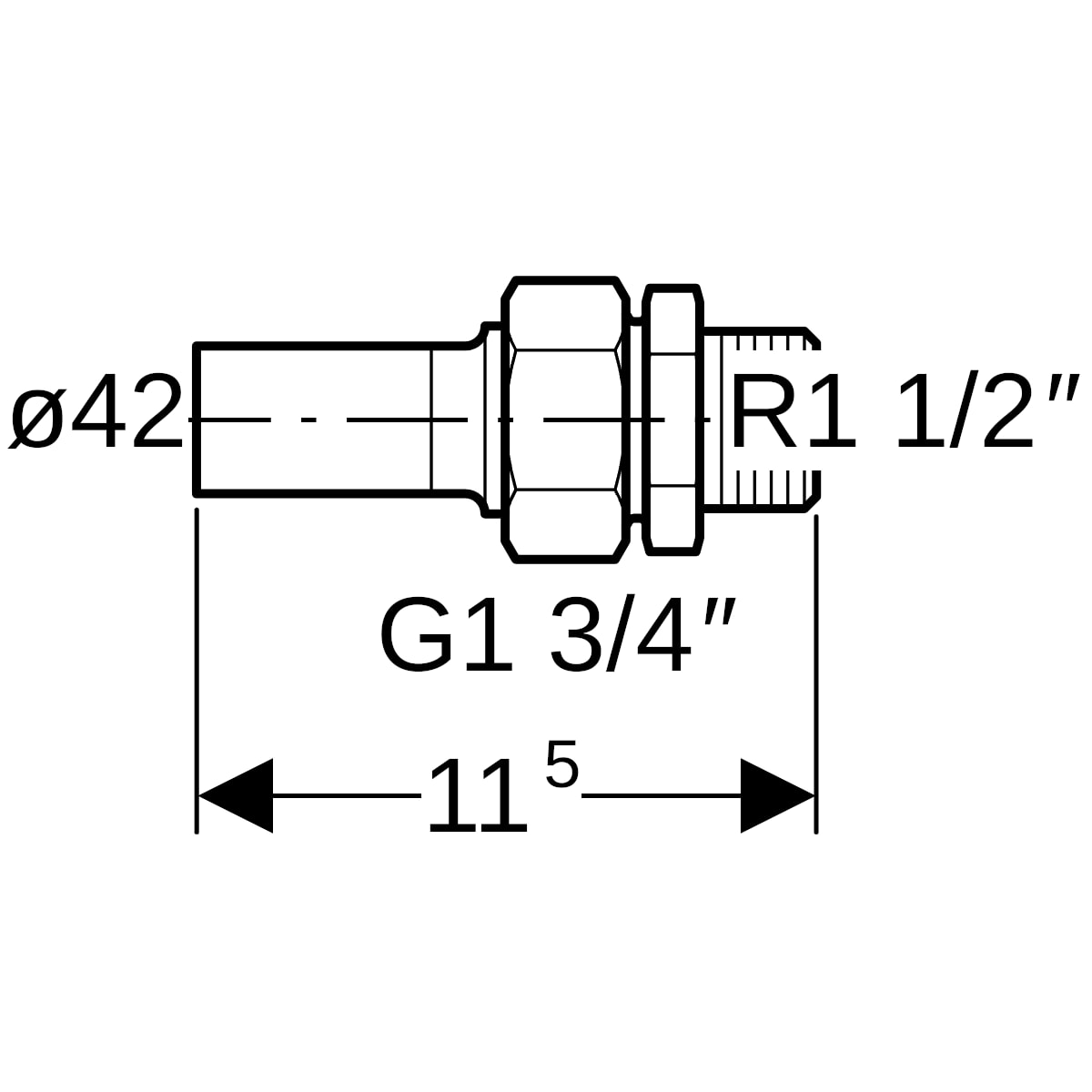 Geberit Mapress Edelstahl Übergangsverschraubung mit AG und Einschubende d42-R1 1/2 35409