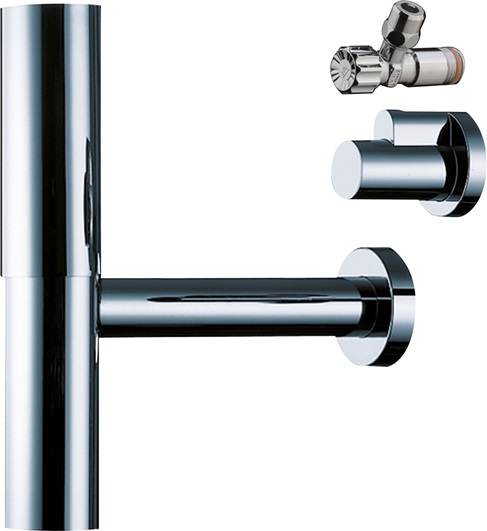 Hansgrohe Designsiphon Flowstar komplett chrom mit zwei Eckventilen und Schubern 52120000