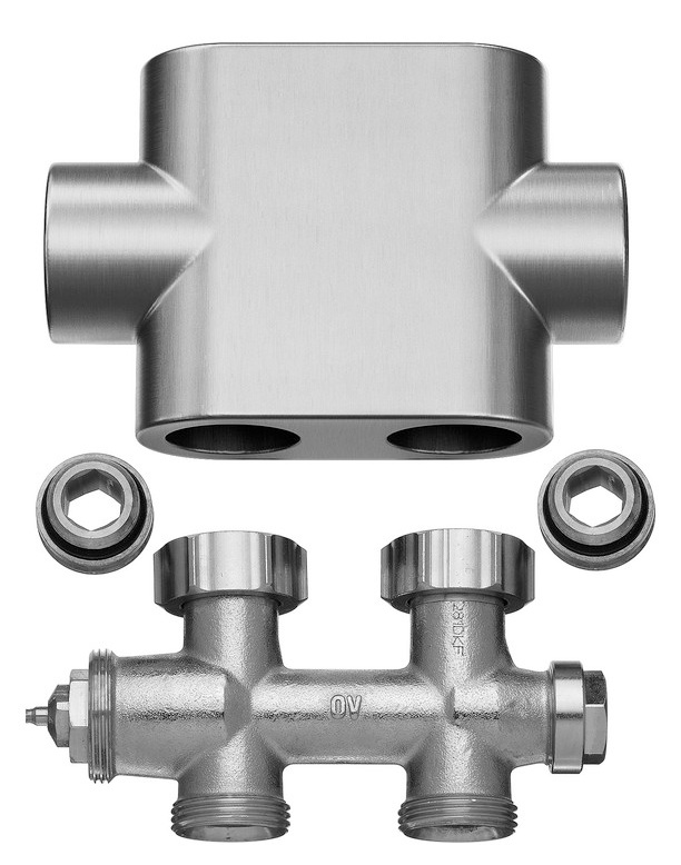 Kermi Ventilhahnblock Durchgang inkl. Blende in Edelstahloptik ZV00400003