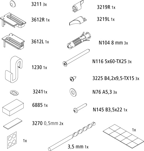 Kermi Set Montagekleinteile für WALK-IN Wall mit beweglichem Flügel (PE TFR/L) 2539093