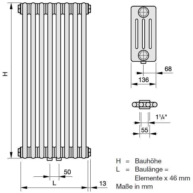 Zehnder Röhrenradiator Charleston 4-Säuler H: 200 L: 55,2cm, Modell 4200-12, weiß  ZC144512B115000