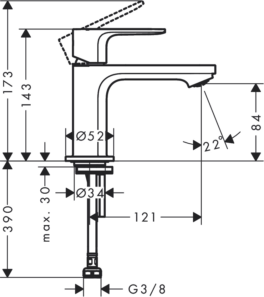 Hansgrohe Rebris E Standventil 80 mit Hebelgriff ohne Ablaufgarnitur, Mattschwarz 72506670