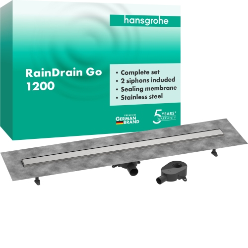 Hansgrohe Komplettset DR RainDrain Go1200 rückseitig befliesbar für Standard-/flache Installation, gebürstet edelstahl 56276800