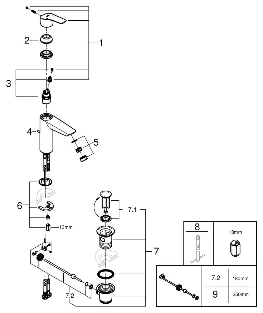 Grohe Einhand-Waschtisch-Batterie Eurosmart M-Size chrom Zugstangen-Ablaufgarnitur 23322003