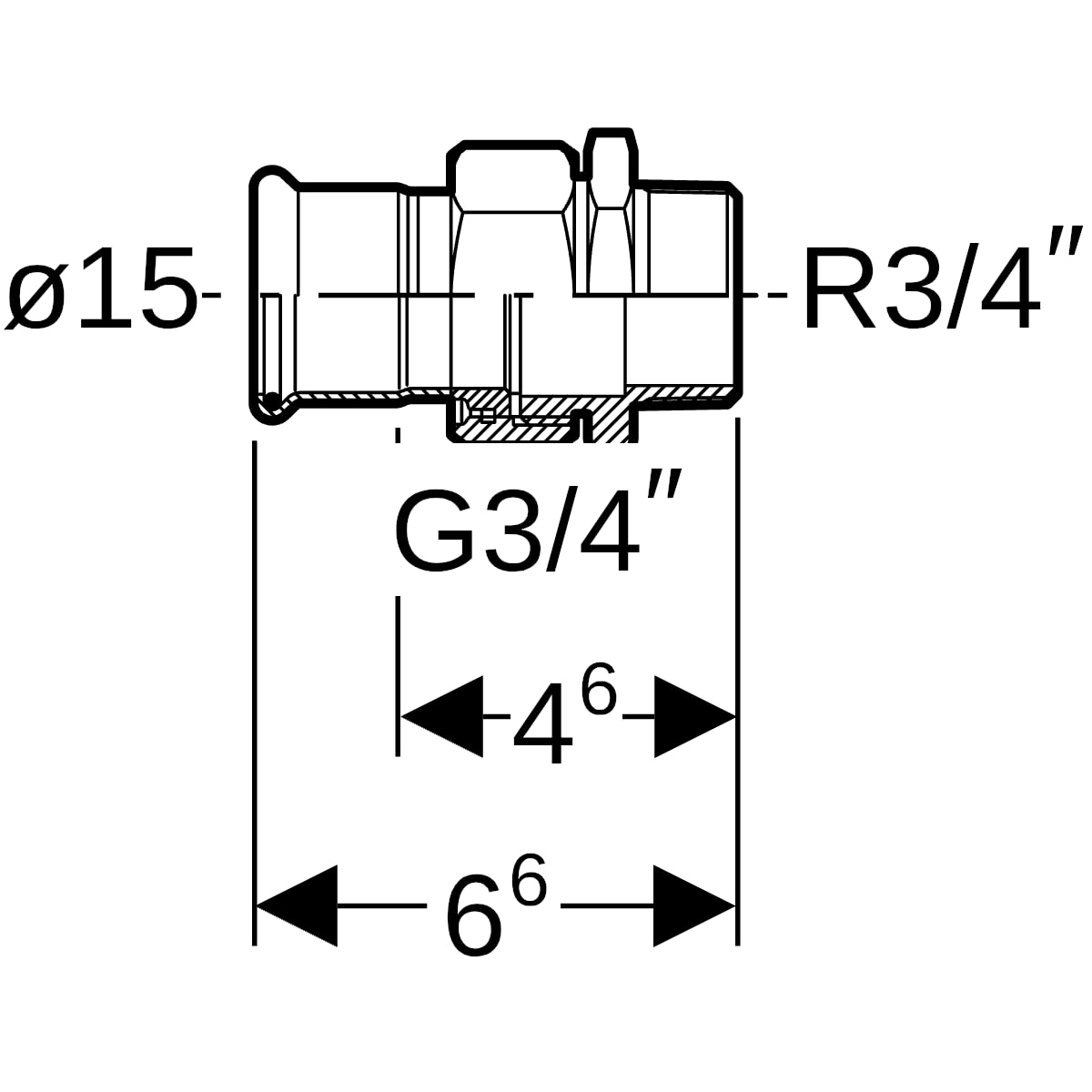 Geberit Mapress Edelstahl Übergangsverschraubung mit AG ÜM d15-R3/4 35361
